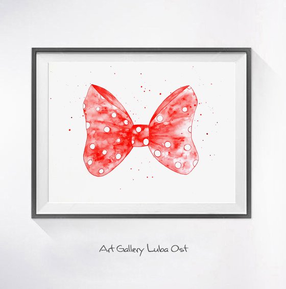 Red Bow Art, Watercolor Painting