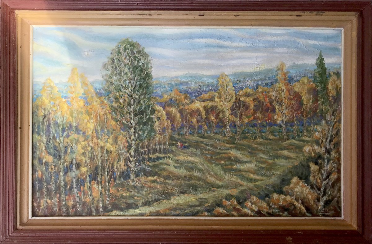 Impressionistic Landscape Oil Painting By Ivan Shapoval, 39 X 24, Autumn Evening, Original Artwork