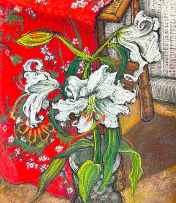 WHITE LILIES AND RED KIMONO