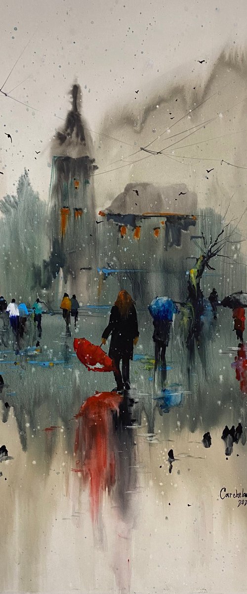 Watercolor “Spring shower”, perfect gift by Iulia Carchelan