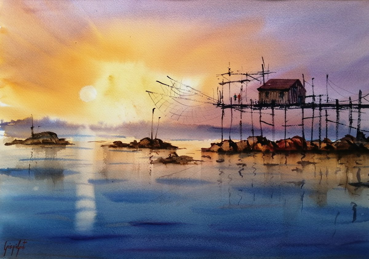 Impressionistic Watercolour , Trabucchi 9 By Giorgio Gosti, 28 X 20, Artwork For Sale On Artfinder