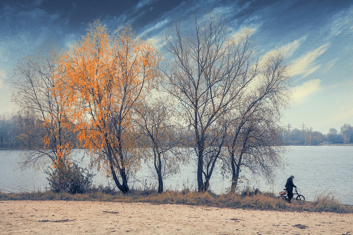 Impressionistic Landscape Photograph By Valerix, 24 X 16", Farewell To Autumn., Original Artwork