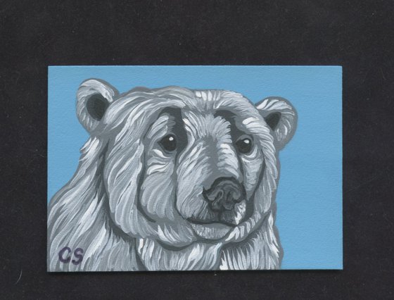 ACEO ATC Original Miniature Painting Polar Bear Wildlife Art-Carla Smale