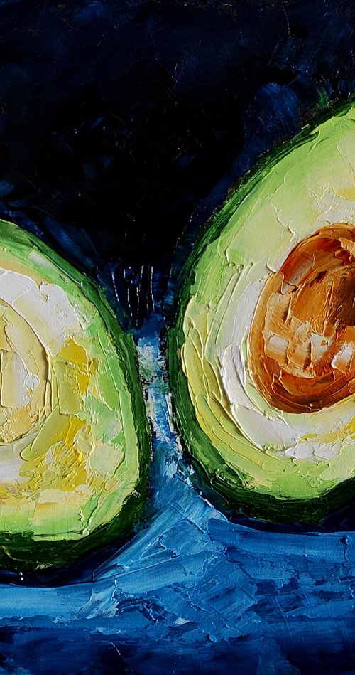 Avocado Painting Original Art Kitchen Artwork Fruit Vegan Wall Art by Yulia Berseneva