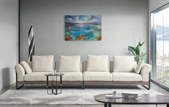 A beautiful large modern abstract figurative seascape painting "Wonderland"