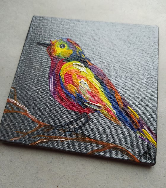 Colored bird - oil painting, bird, birds oil painting, painting on canvas, gift, parrots, bird art, art bird, animals oil painting