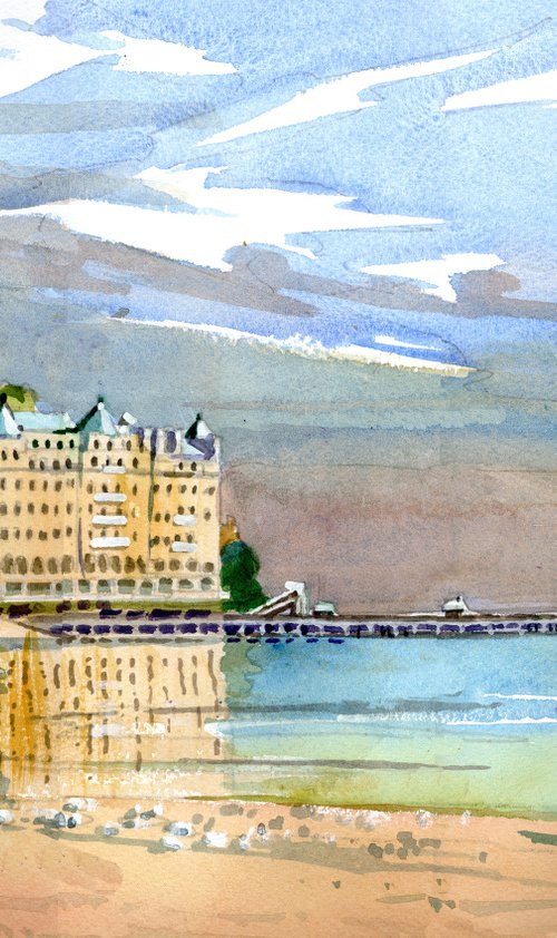 Llandudno. Pier, Grand Hotel & Great Orme. Beach & Sea. by Peter Day