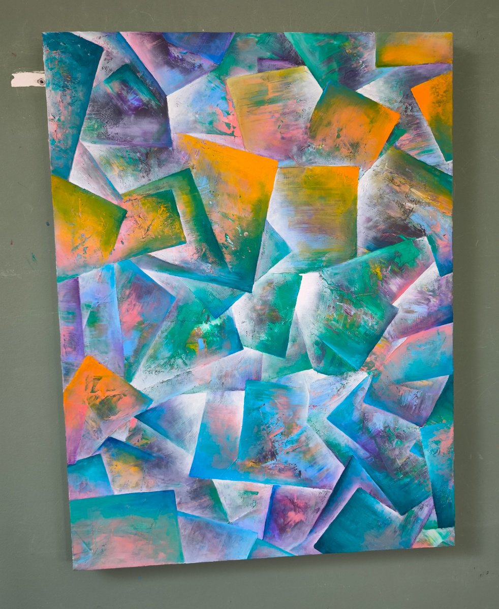 Geometric Abstract Oil Painting By Giuseppe Pastore, 24 X 31, I Saved The World Today, Original Artwork