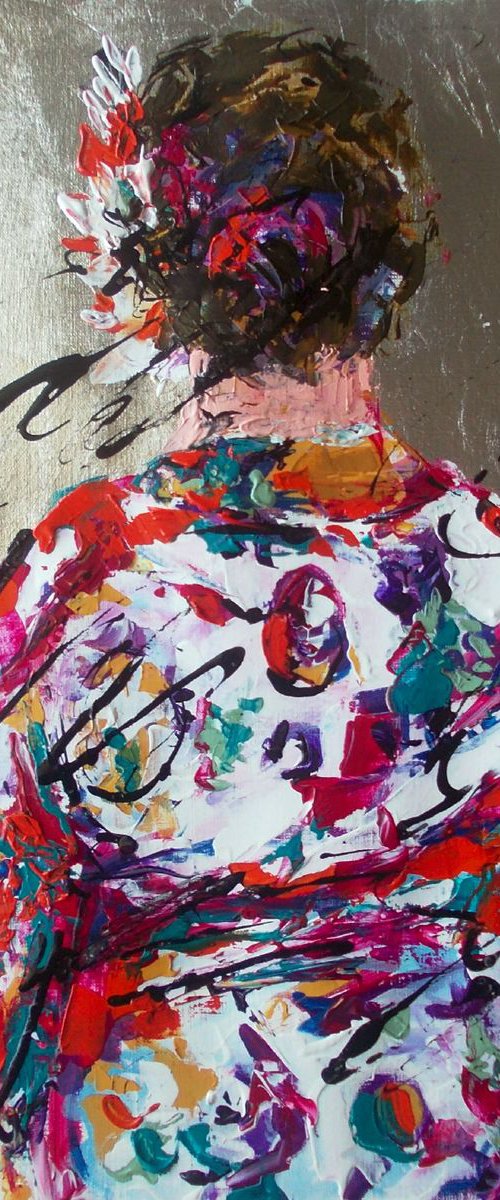 Geisha -Woman Acrylic Mixed Media Art on Paper by Antigoni Tziora