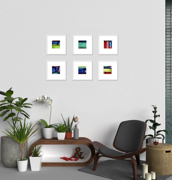 Color Music Collection 3 - Set of 6 Abstract Paintings in Mats by Kathy Morton Stanion