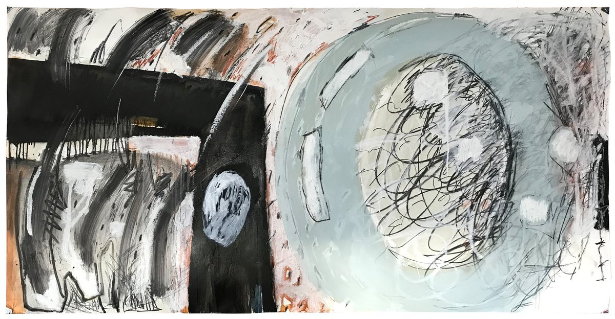 Abstract Painting By Michael Thummrich, 59 X 30", No Title / Two Figures, Original Artwork