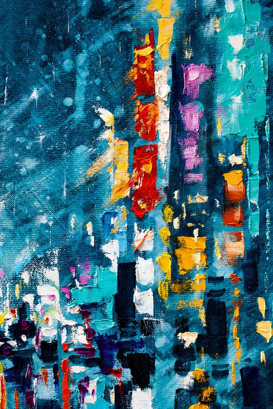 "Night city" Large painting 85x60 cm