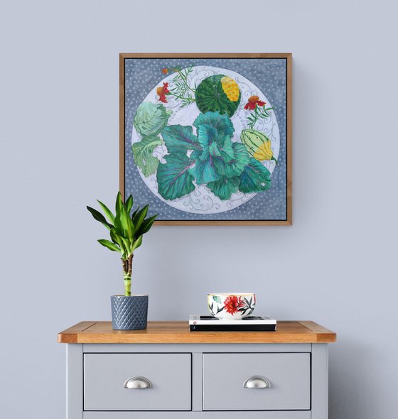 Cabbage Mars and Marigold on a white plate