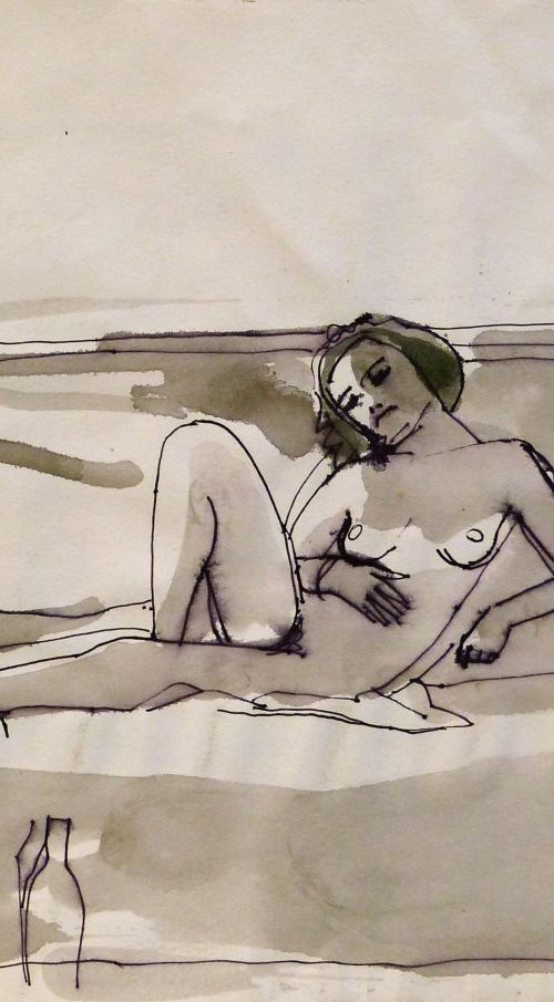 Nude on the sofa, 28x21 cm by Frederic Belaubre