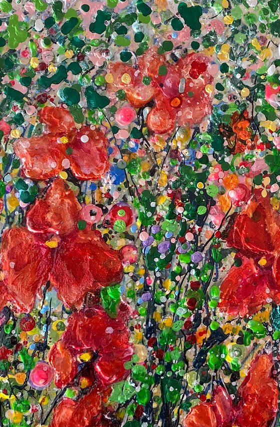 Summer Morning - Floral Abstract Original Painting  Inspired by Jackson Pollock Dripping Technique  Splatter, Drip and Patterns