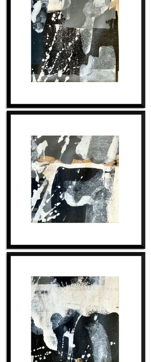 Abstract No. 17520-1-3 black & white  -set of 3 by Anita Kaufmann