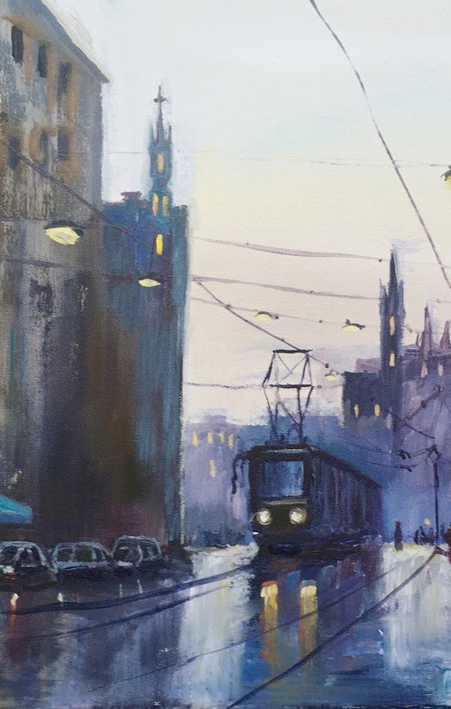 Cityscape with a tram by Elena Sokolova