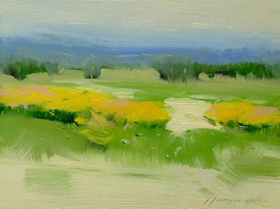Yellow Flowers, Original oil painting, Handmade artwork, One of a kind