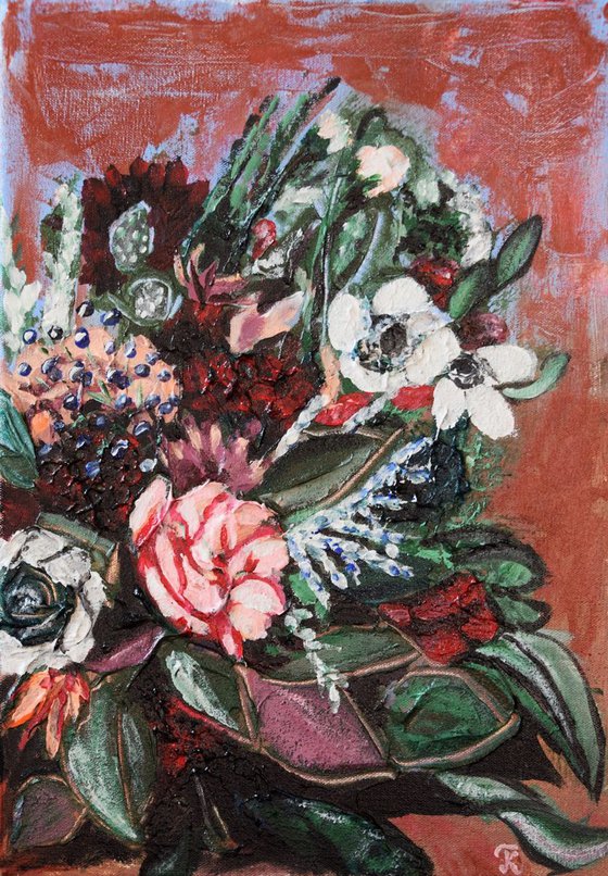 Flowers Acrylic impasto painting on canvas Wild bouquet