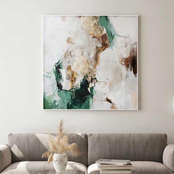 "Green Sobriety 2" Green gold abstract art