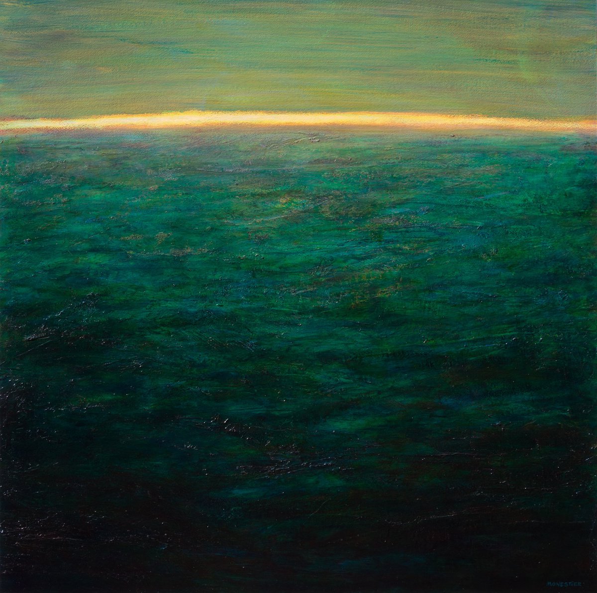 Abstract Landscape Acrylic Painting By Fabienne Monestier, 28 X 28, Ocean, Original Artwork