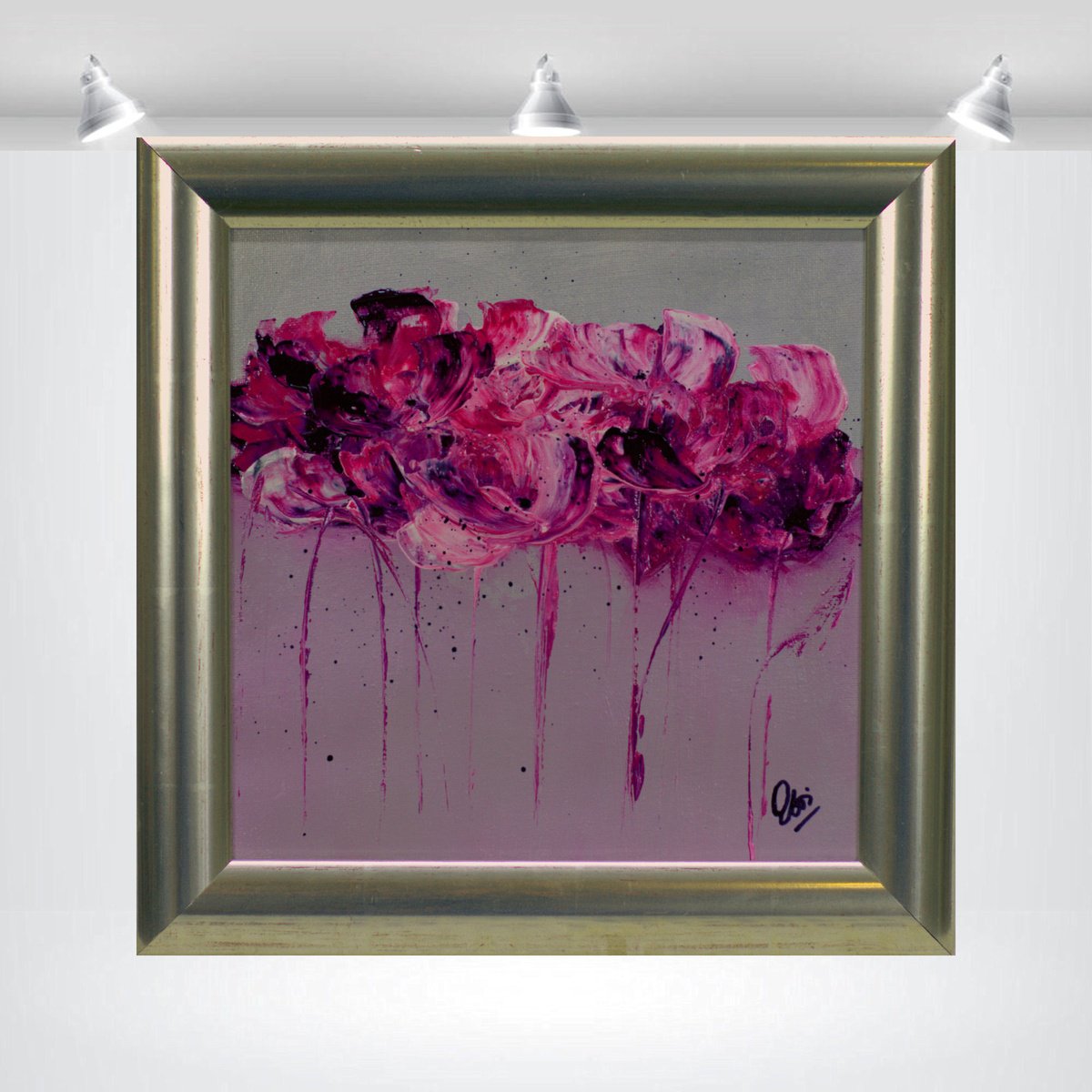 Abstract Botanical Acrylic Painting By Edelgard Schroer, 12 X 12, Blossom Whispers, Original Artwork