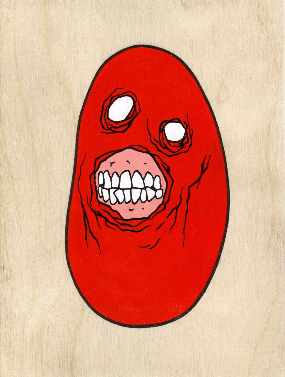 Evil Masked Zombie Pebble (red) by Wayne Chisnall
