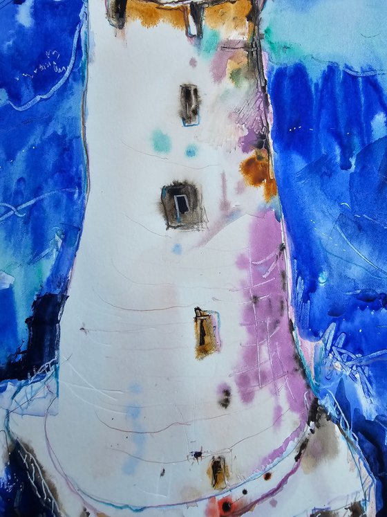 Stormy Lighthouse Mixed Media Art