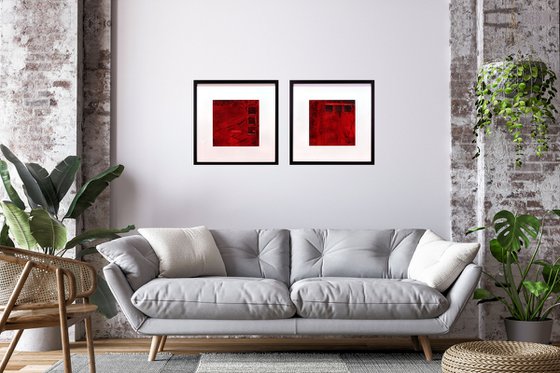 Red Composition - Acrylic Art Painting, Framed, Matted Painting, Abstract Painting,  Large Painting, Wall Art