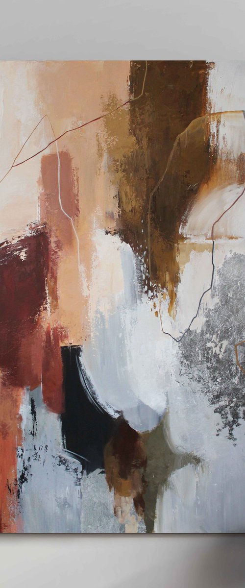 "Impression 2" Brown silver abstract acrylic by Yana Sagan
