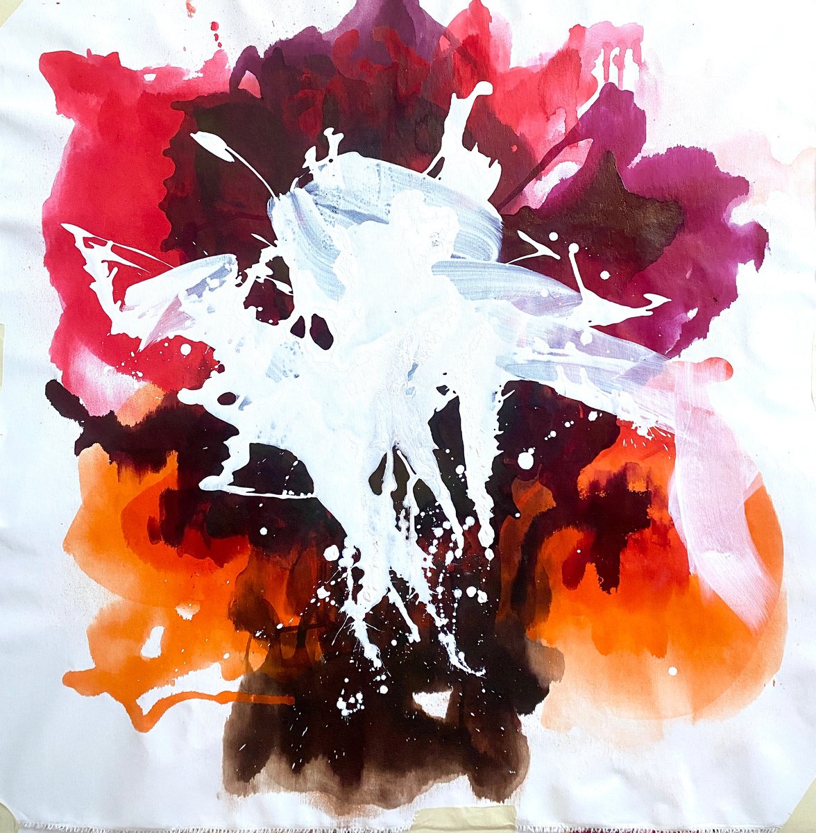 Abstract Acrylic Painting By Nina Mahnik, 39 X 39", Well, That Escalated Quickly, Original Artwork