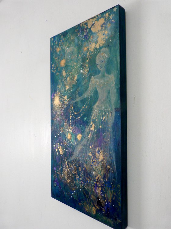 Flower of stars 20 x 40 cm on wood.