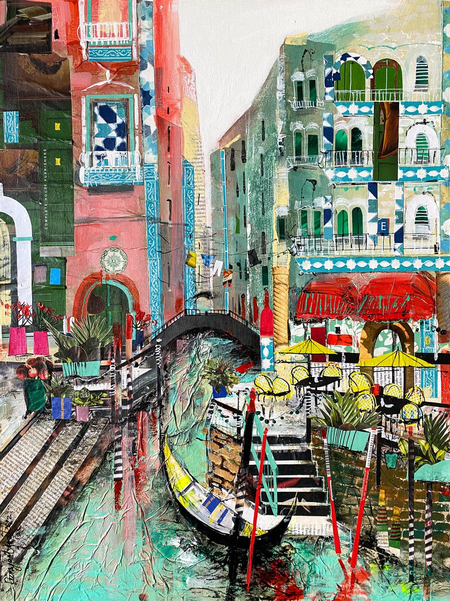 Expressive Cityscapes Acrylic Painting By Irina Rumyantseva, 18 X 24, Venice For The Day, Original Artwork