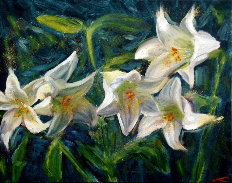 White Lilies Oil Painting By Elena Sokolova Artfinder