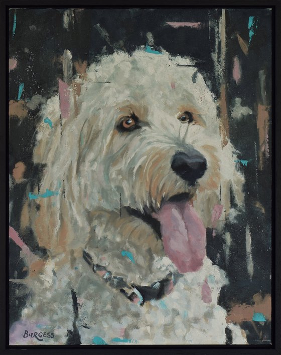 Labradoodle - Dog Artwork - Framed Oil On Canvas Panel - 19" (h) x 15" (w)
