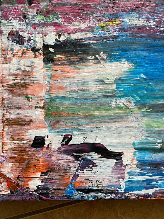 "Quagmire" - FREE USA SHIPPING - Original PMS Abstract Acrylic Painting On Reclaimed, Upcycled Wood - 48" x 20"