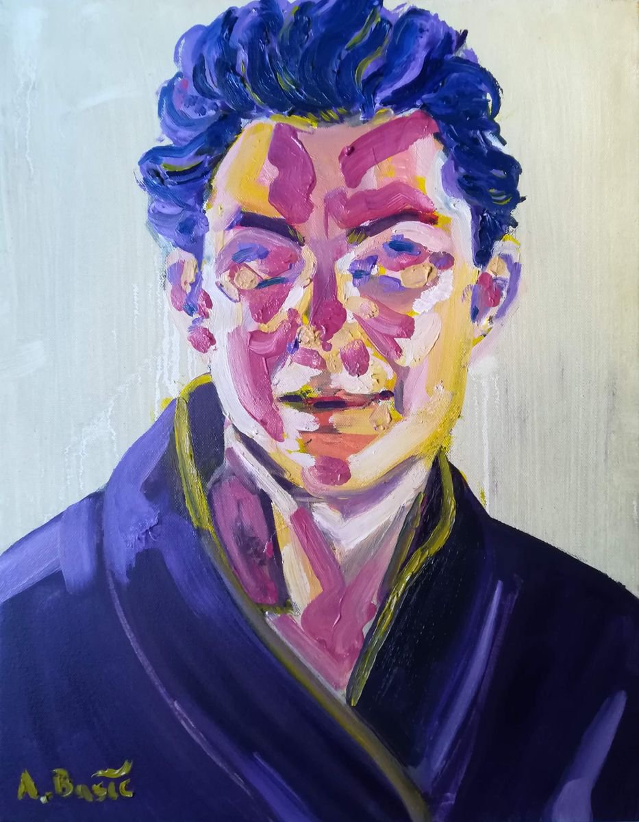 Expressive Portrait Oil Painting By Aleksandar Basic, 14 X 18, Elizabeth Peyton, Original Artwork