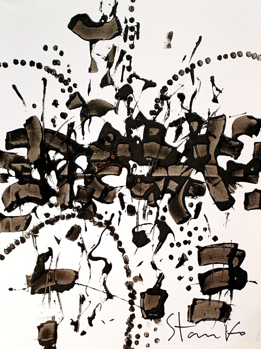 Abstract Acrylic Painting By Stanislav Bojankov, 24 X 31", Winter Abstraction-I, Original Artwork