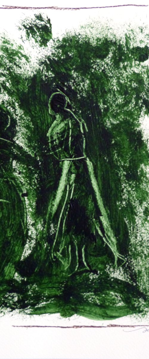 Green Mood 4, acrylic on paper 24x32 cm by Frederic Belaubre