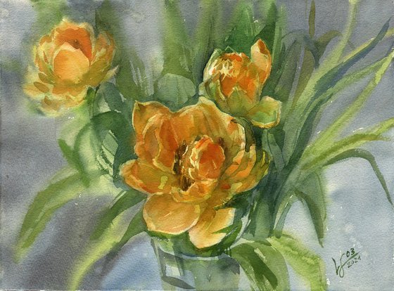 Bouquet of yellow tulips