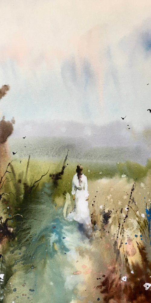 SOLD Watercolor "Summer Vibe” gift for her by Iulia Carchelan