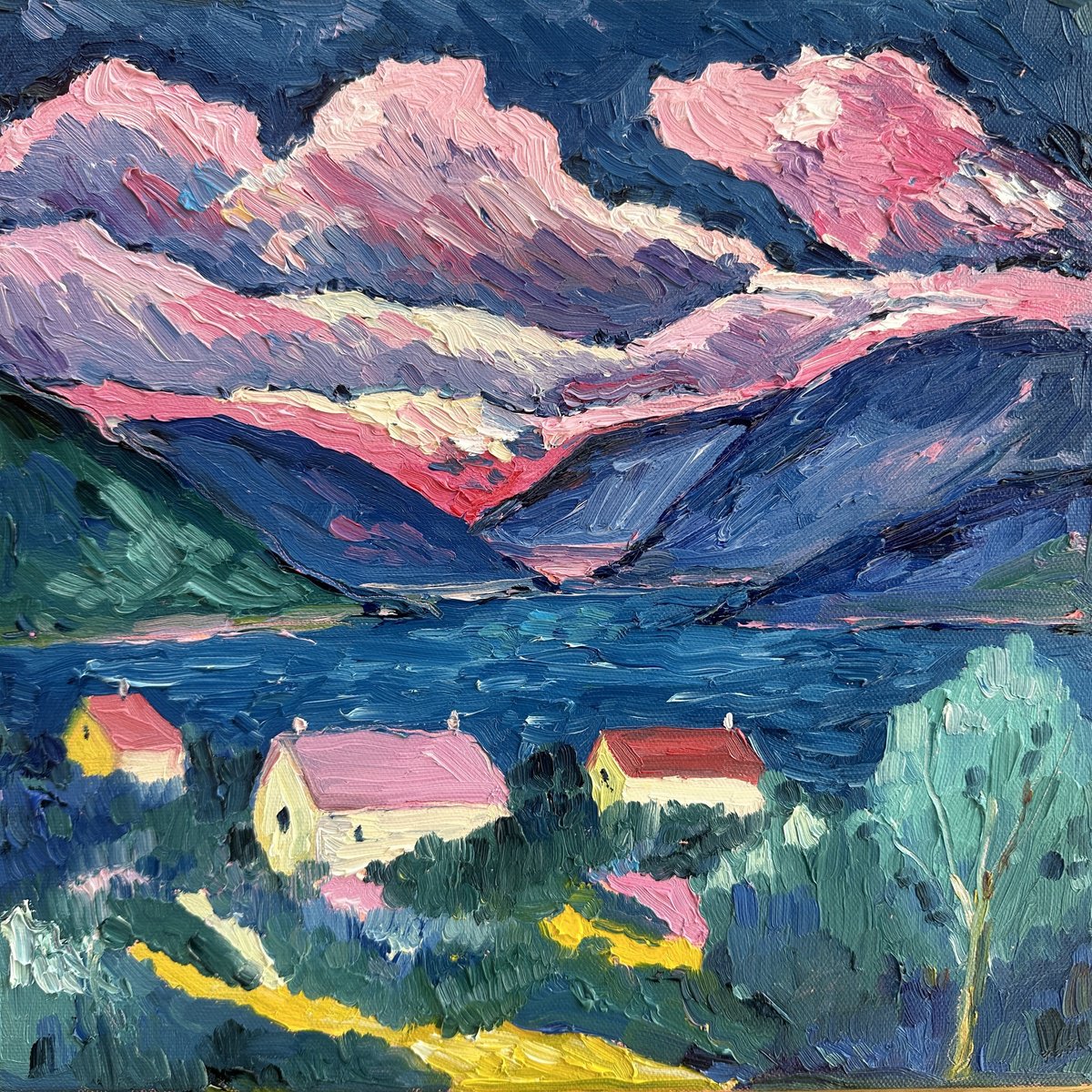 Impressionistic Cityscapes Oil Painting By Irina Anis, 12 X 12, A Quiet Haven, Original Artwork