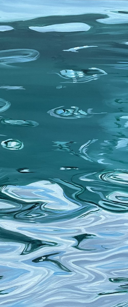 Reflections on water - light turquoise white coastal tropical lake nature abstract framed by Alanah Jarvis