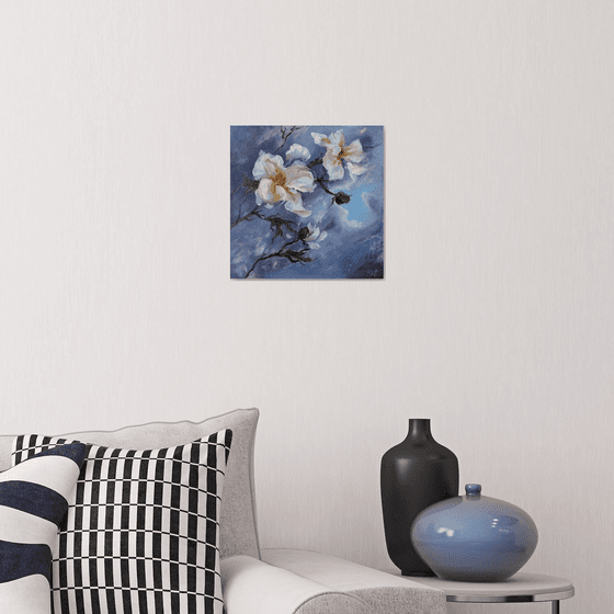 White Anemone flowers and thunder sky