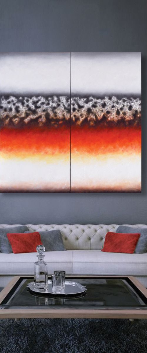 Diptych White/Black/Red/Silver by Waldemar Kaliczak