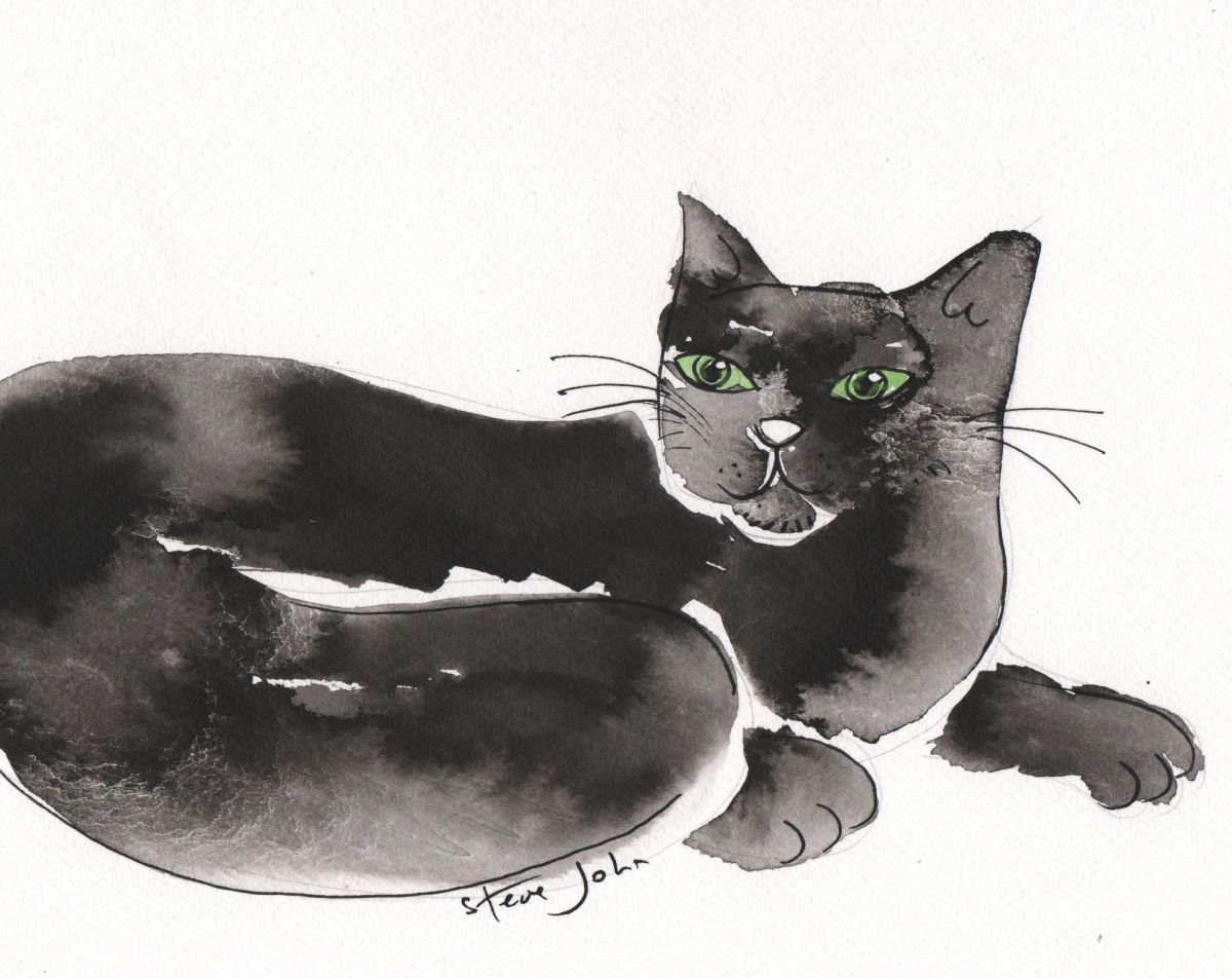 Conrad the Cat, ink artwork by Steve John