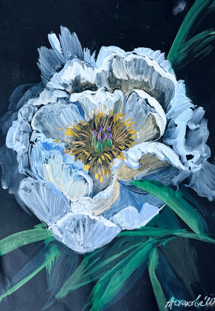 Impressionistic Botanical Painting By Ksenia Astakhova, 12 X 17", White Peony, Original Artwork