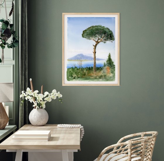 Captivating Italy: Pine Tree with Mount Vesuvius Backdrop