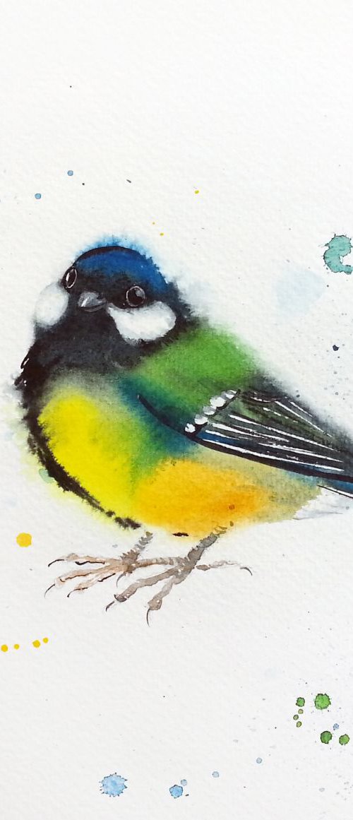 Great tit #4- bird, birds, ani by Olga Beliaeva Watercolour