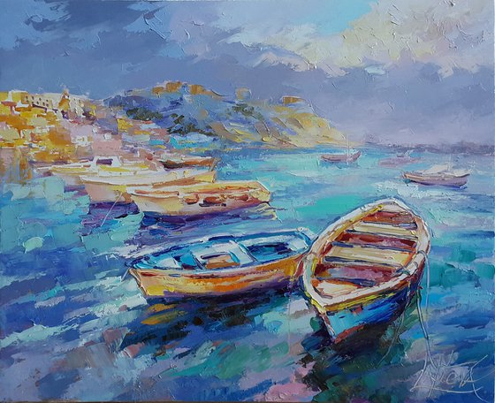 Boats in the bay - painting landscapes